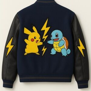 Pokemon Varsity Bomber Jacket with Pikachu and Squirtle Corduroy patches limited